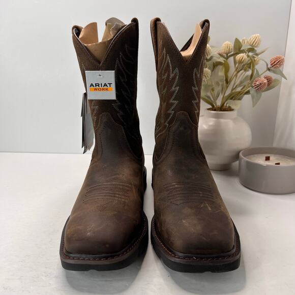 Ariat Groundbreaker Wide Square Toe Work Boots Mid Calf Brown Men's 11D - Picture 2 of 9